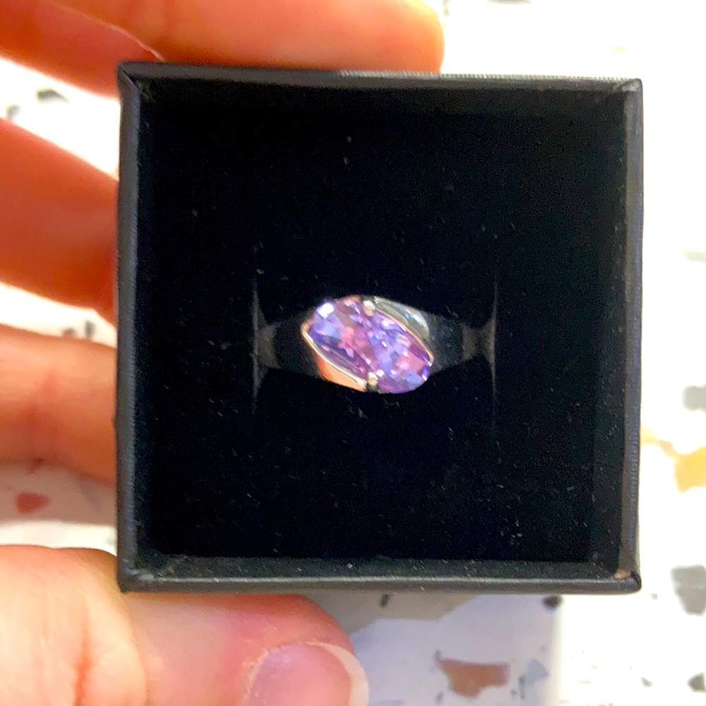 Sterling Silver costume ring w/ raw purple stone